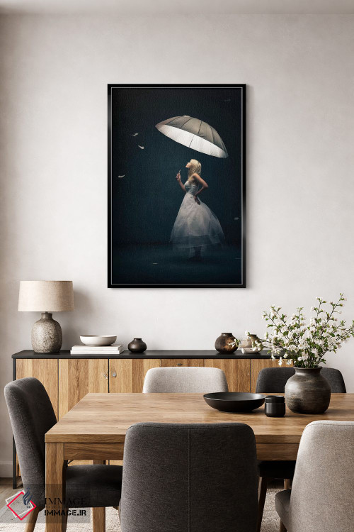 تابلو دکوراتیو دختر با چتر و پر اثر یوهان سوانپوئل - D4B