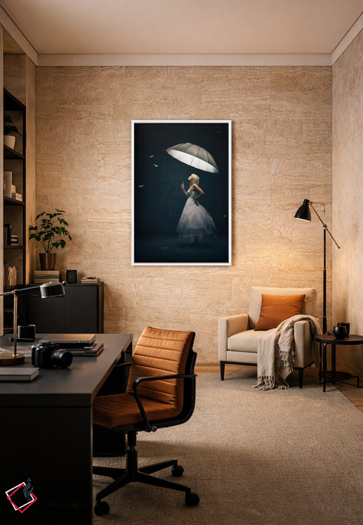 تابلو دکوراتیو دختر با چتر و پر اثر یوهان سوانپوئل - D6W