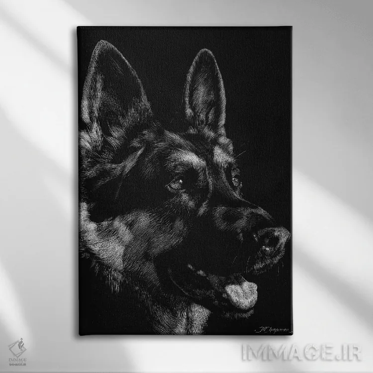 تابلو دکوراتیو حکاکی سگ ها شماره ۱ اثر جولی تی. چاپمن - نمای روبهرو روی دیوار