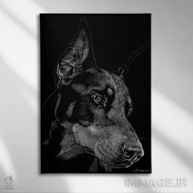 تابلو دکوراتیو حکاکی سگ ها شماره ۳ اثر جولی تی. چاپمن - نمای روبهرو روی دیوار