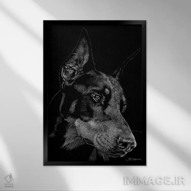 تابلو دکوراتیو حکاکی سگ ها شماره ۳ اثر جولی تی. چاپمن - نمای قابدار مشکی