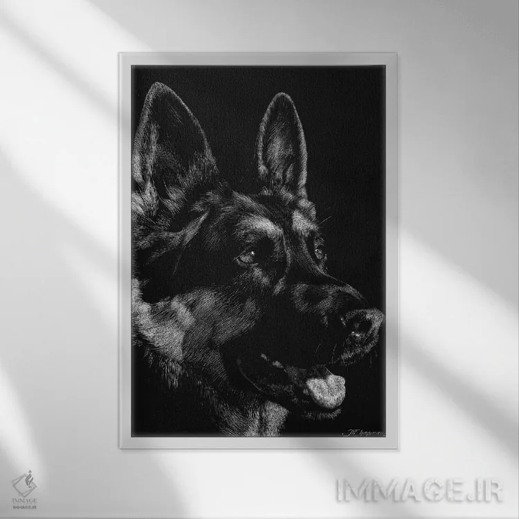 تابلو دکوراتیو حکاکی سگ ها شماره ۱ اثر جولی تی. چاپمن - نمای قابدار سفید