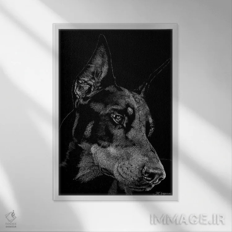 تابلو دکوراتیو حکاکی سگ ها شماره ۳ اثر جولی تی. چاپمن - نمای قابدار سفید