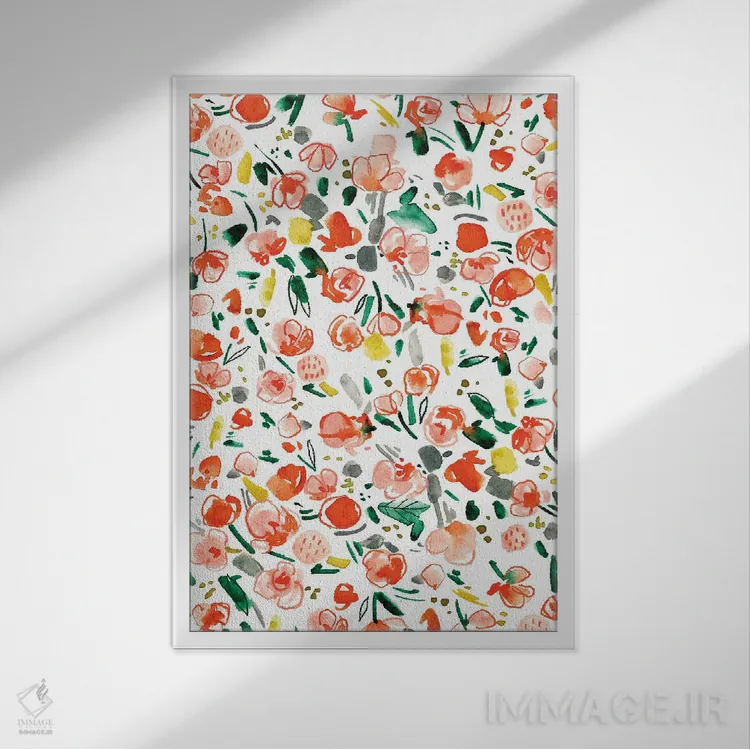 تابلو دکوراتیو گل های هلو شماره ۵ اثر جوی تینگ - نمای قابدار سفید