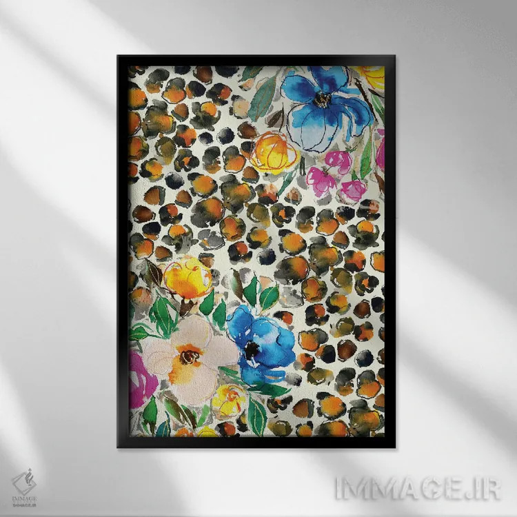 تابلو دکوراتیو نقش حیوانی گل دار اثر جوی تینگ - نمای قابدار مشکی