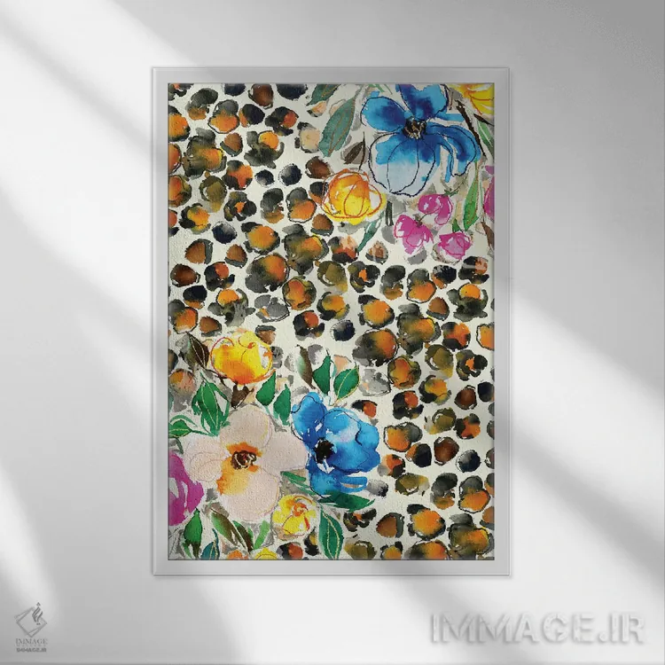 تابلو دکوراتیو نقش حیوانی گل دار اثر جوی تینگ - نمای قابدار سفید