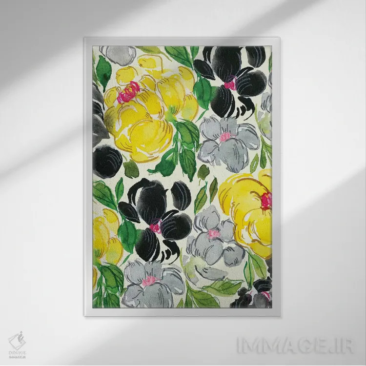 تابلو دکوراتیو گل های مجلل شماره ۱ اثر جوی تینگ - نمای قابدار سفید