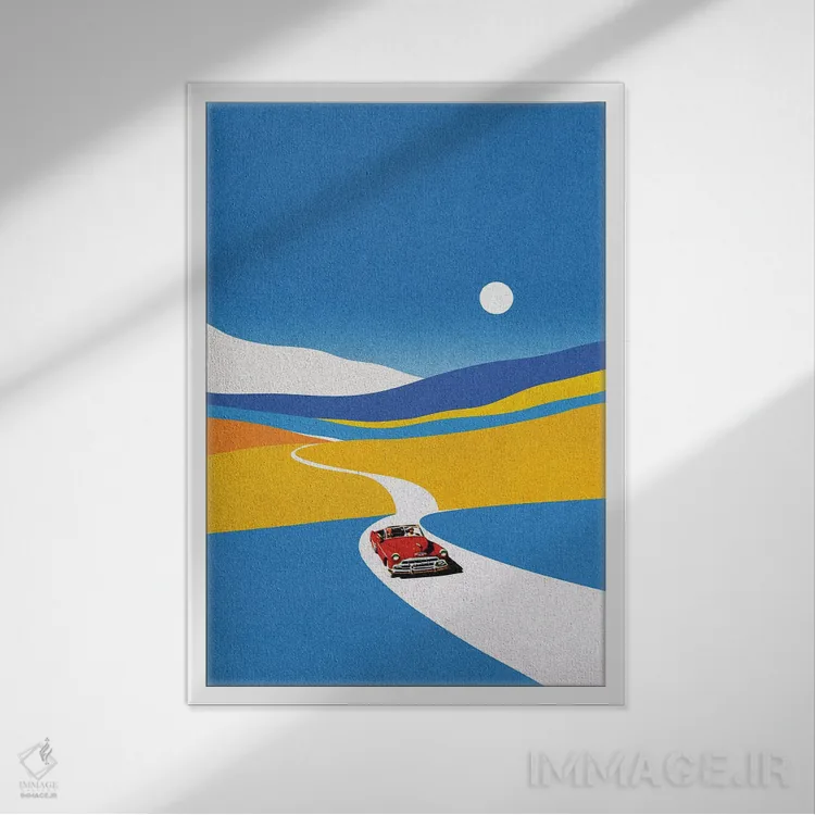 تابلو مدرن سواری در دامنه تپه اثر استون کلاژز - نمای قابدار سفید