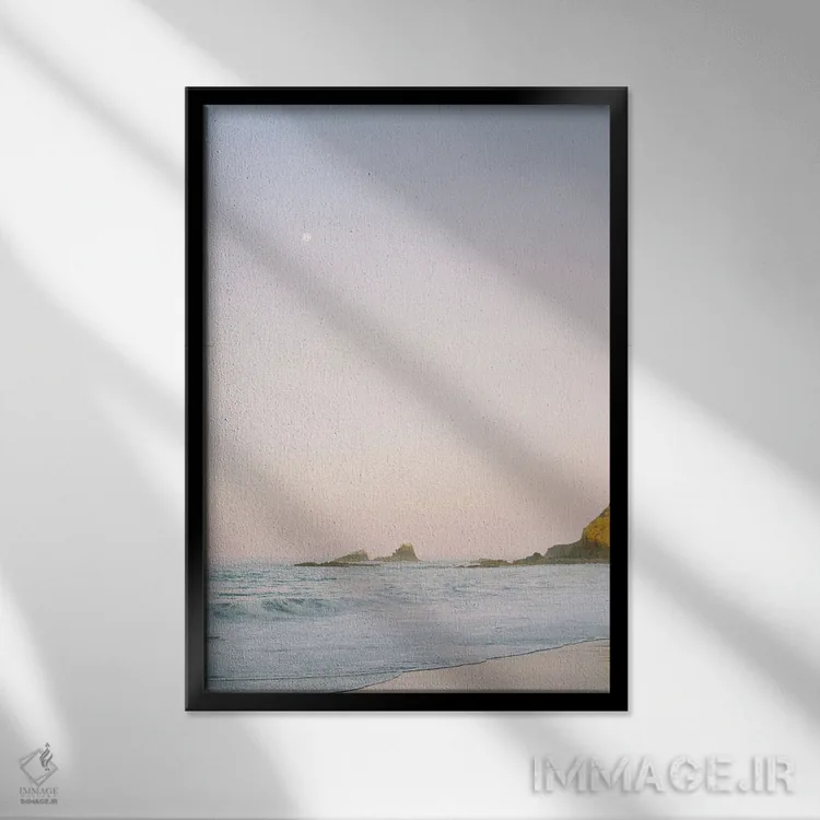 تابلو دکوراتیو طلوع آفتاب در ساحل غربی اثر جاستین میلتون - نمای قابدار مشکی
