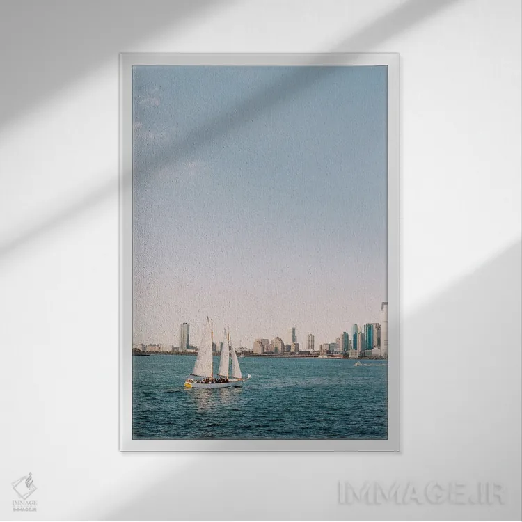 تابلو دکوراتیو شناور بر روی رودخانه هادسون اثر جاستین میلتون - نمای قابدار سفید