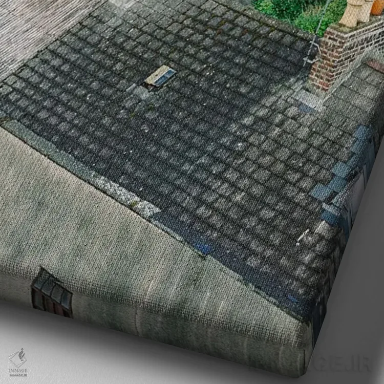 تابلو دکوراتیو زندگی شهری در روستا اثر جاستین میلتون - نمای نزدیک بافت بوم