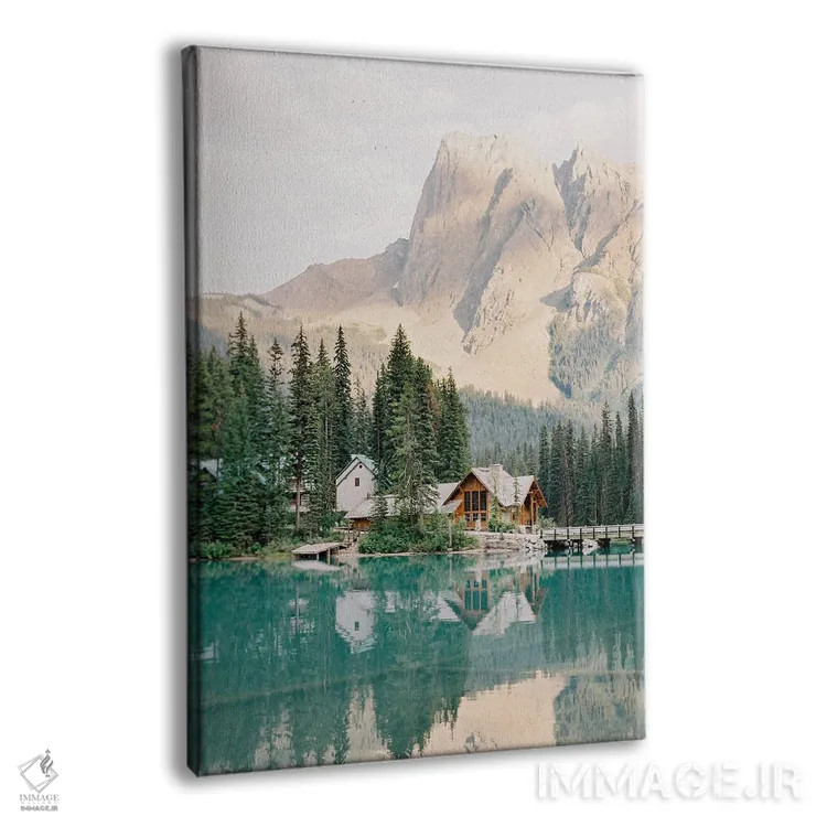 تابلو دکوراتیو کلبه دریاچه ای در کوهستان اثر جاستین میلتون - نمای پرسپکتیو محصول