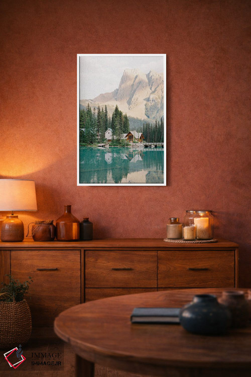 تابلو دکوراتیو کلبه دریاچه ای در کوهستان اثر جاستین میلتون - D2W