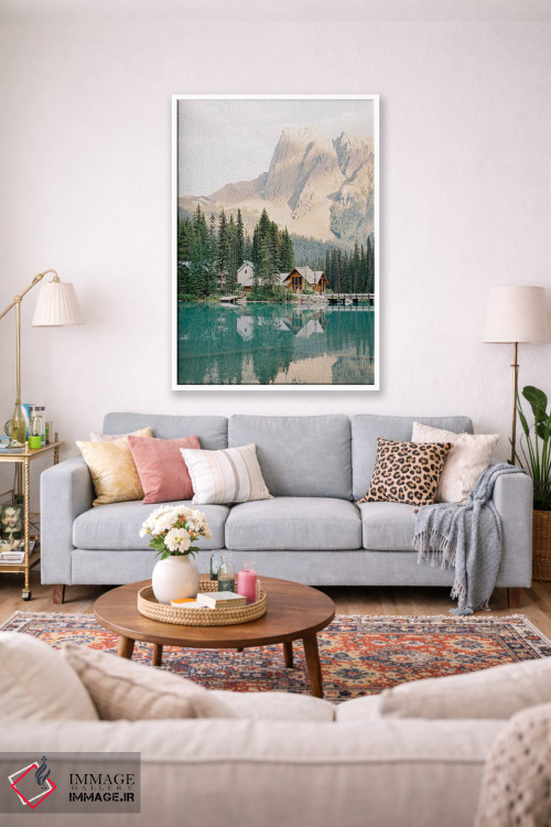 تابلو دکوراتیو کلبه دریاچه ای در کوهستان اثر جاستین میلتون - D1W