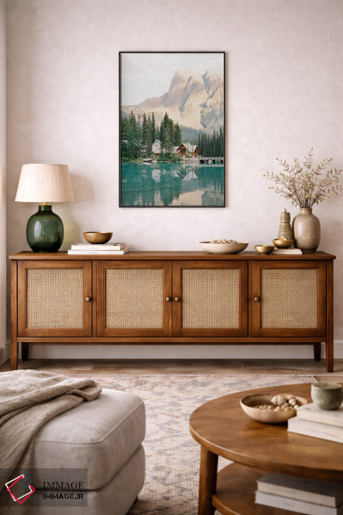 تابلو دکوراتیو کلبه دریاچه ای در کوهستان اثر جاستین میلتون - D3B