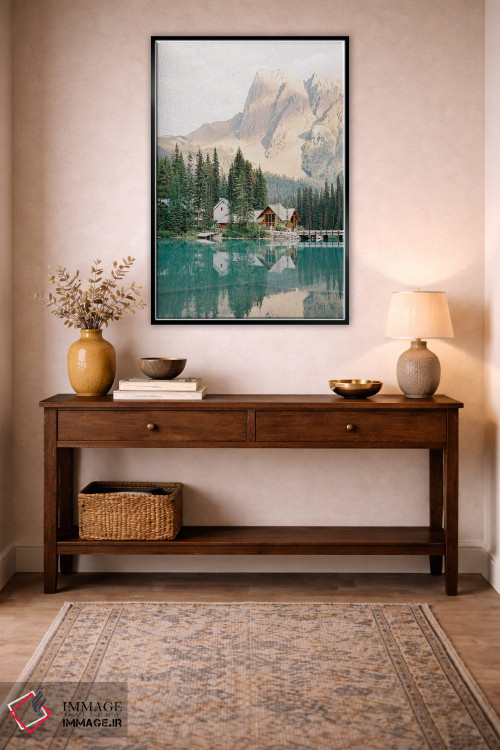 تابلو دکوراتیو کلبه دریاچه ای در کوهستان اثر جاستین میلتون - D5B