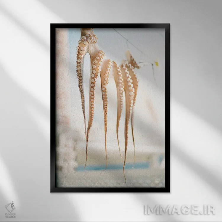 تابلو دکوراتیو روستای ماهیگیری مدیترانه ای اثر جاستین میلتون - نمای قابدار مشکی