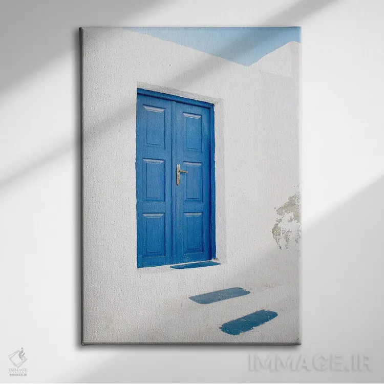تابلو دکوراتیو در آبی سانتورینی اثر جاستین میلتون - نمای روبهرو روی دیوار