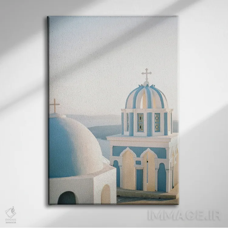تابلو دکوراتیو کلیسای سانتورینی اثر جاستین میلتون - نمای روبهرو روی دیوار