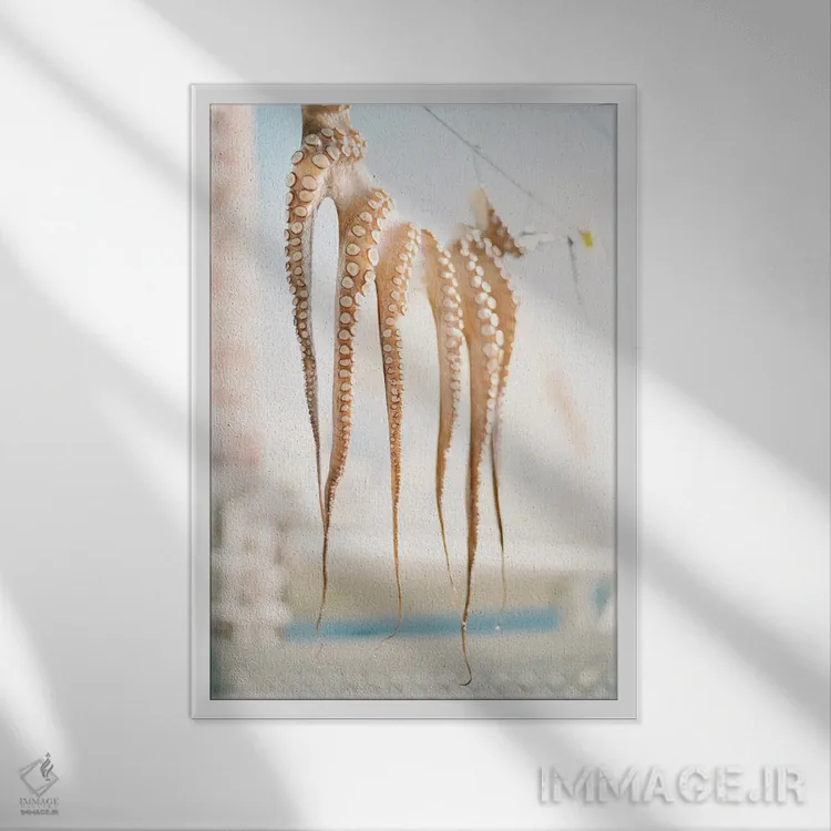 تابلو دکوراتیو روستای ماهیگیری مدیترانه ای اثر جاستین میلتون - نمای قابدار سفید