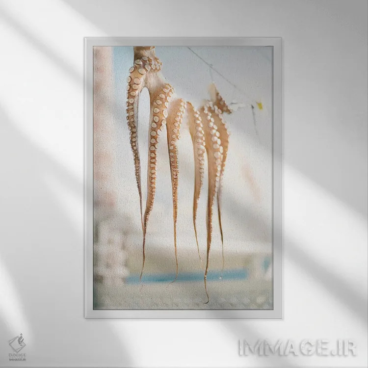 تابلو دکوراتیو روستای ماهیگیری مدیترانه ای اثر جاستین میلتون - نمای قابدار سفید