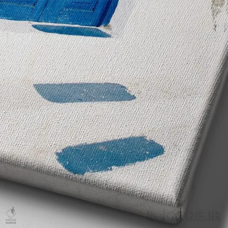 تابلو دکوراتیو در آبی سانتورینی اثر جاستین میلتون - نمای نزدیک بافت بوم