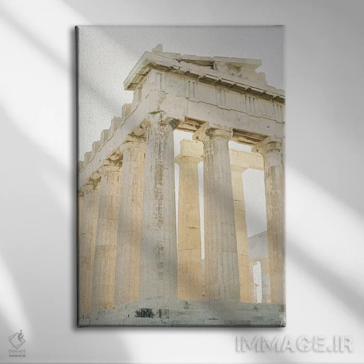 تابلو دکوراتیو ویرانه های یونانی در ساعت طلایی اثر جاستین میلتون - نمای روبهرو روی دیوار