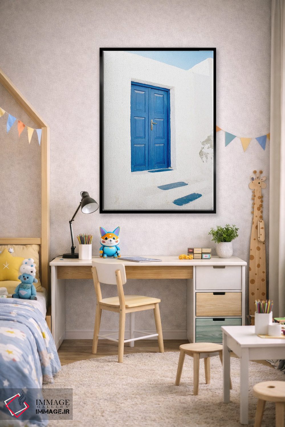 تابلو دکوراتیو در آبی سانتورینی اثر جاستین میلتون - D1B