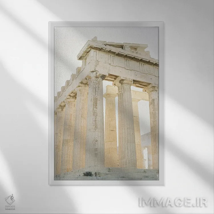 تابلو دکوراتیو ویرانه های یونانی در ساعت طلایی اثر جاستین میلتون - نمای قابدار سفید