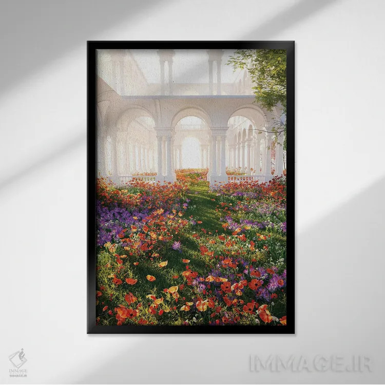 تابلو دکوراتیو سرزمین رویایی گل ها اثر جیمز ترالی - نمای قابدار مشکی