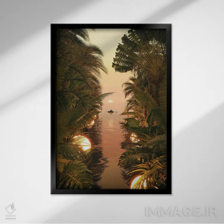 تابلو دکوراتیو عصر کنار تالاب اثر جیمز ترالی - نمای قابدار مشکی