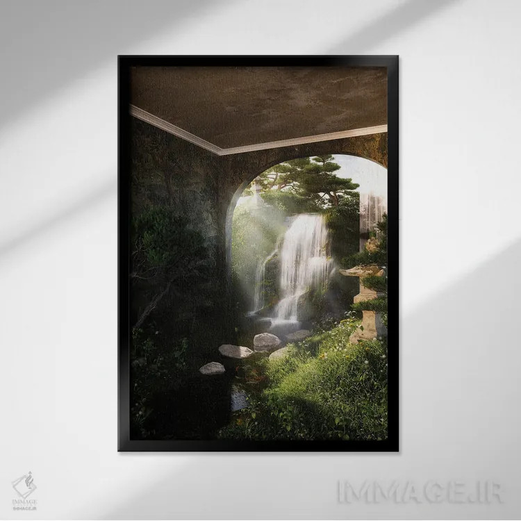 تابلو دکوراتیو باغ ذن اثر جیمز ترالی - نمای قابدار مشکی