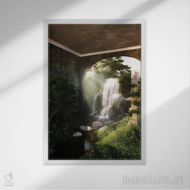 تابلو دکوراتیو باغ ذن اثر جیمز ترالی - نمای قابدار سفید