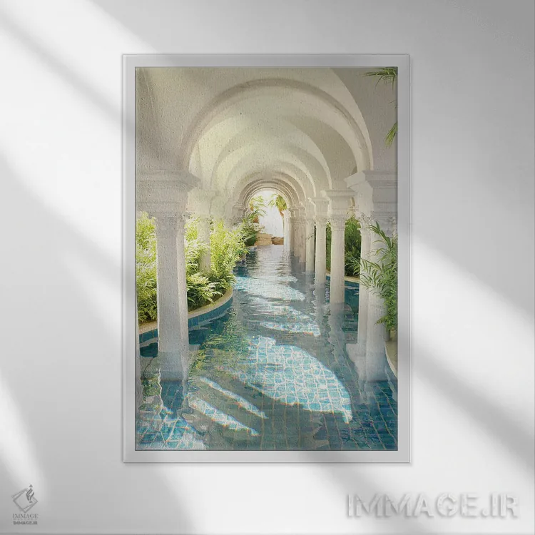 تابلو دکوراتیو سرزمین رویایی استخر طاق دار اثر جیمز ترالی - نمای قابدار سفید