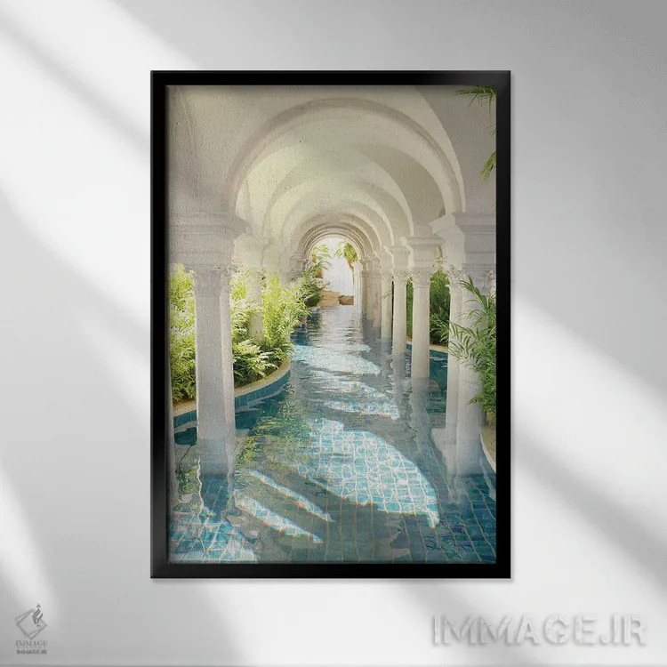 تابلو دکوراتیو سرزمین رویایی استخر طاق دار اثر جیمز ترالی - نمای قابدار مشکی
