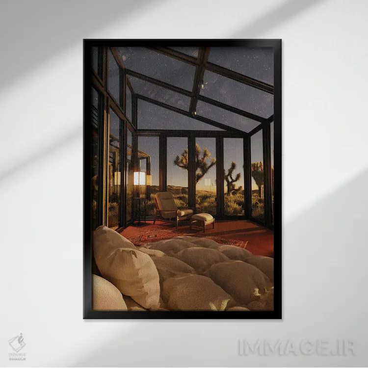 تابلو دکوراتیو درخت جاشوا اثر جیمز ترالی - نمای قابدار مشکی