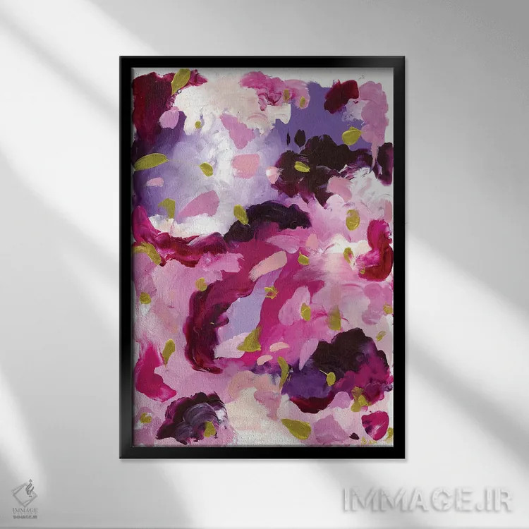 تابلو انتزاعی سپیده دم صورتی اثر جولیا بادو - نمای قابدار مشکی