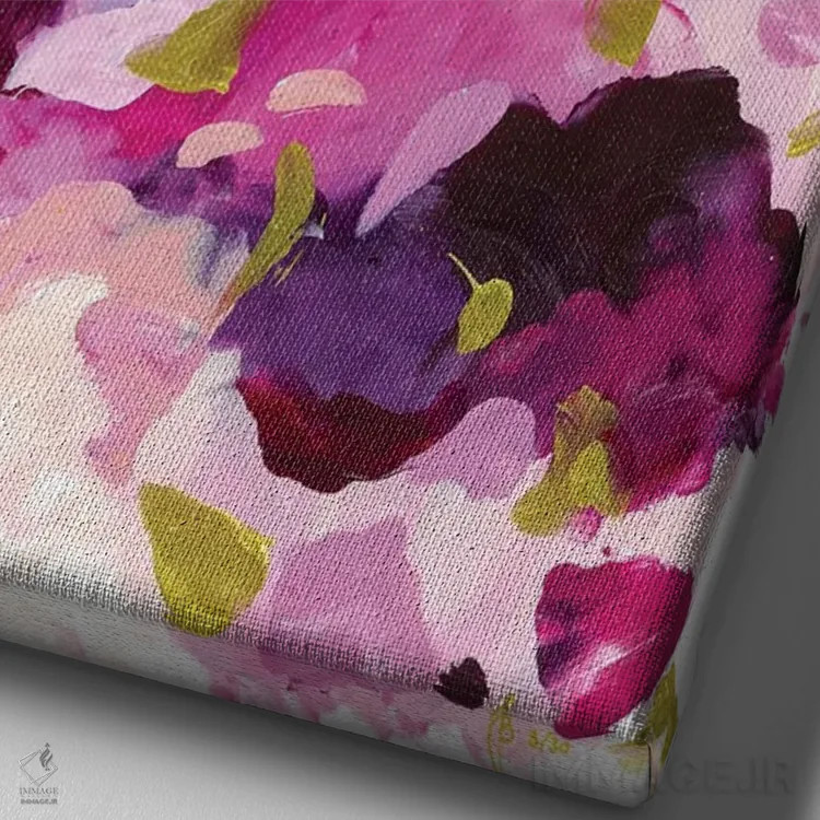 تابلو انتزاعی سپیده دم صورتی اثر جولیا بادو - نمای نزدیک بافت بوم