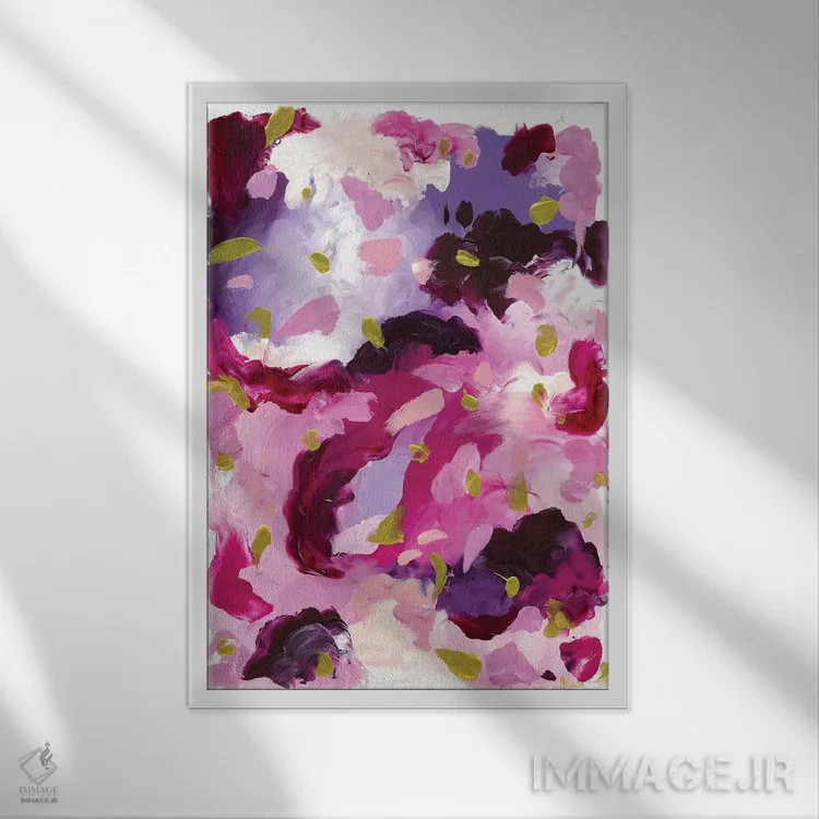تابلو انتزاعی سپیده دم صورتی اثر جولیا بادو - نمای قابدار سفید