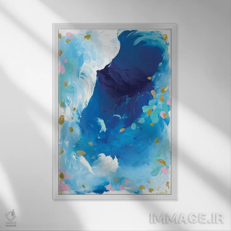 تابلو انتزاعی اقیانوس اثر جولیا بادو - نمای قابدار سفید