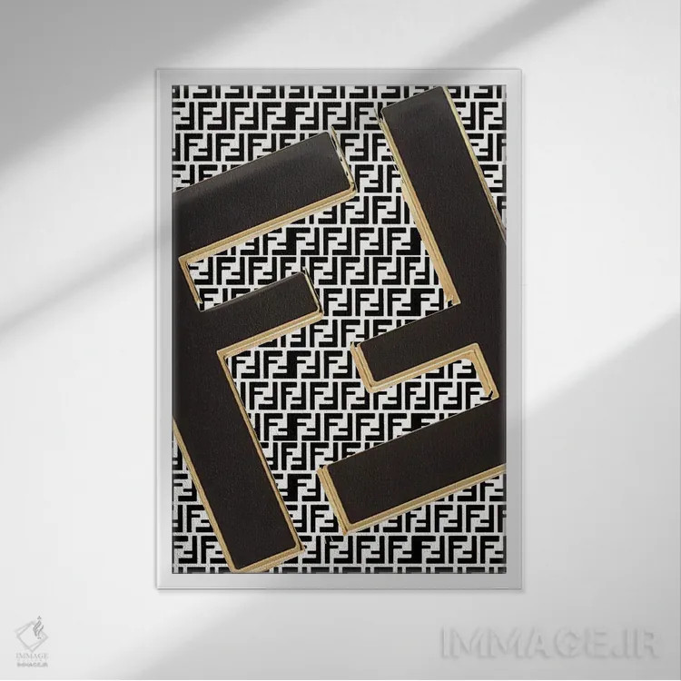 تابلو دکوراتیو طرح لوگوی فندی اثر جولی شریبر - نمای قابدار سفید