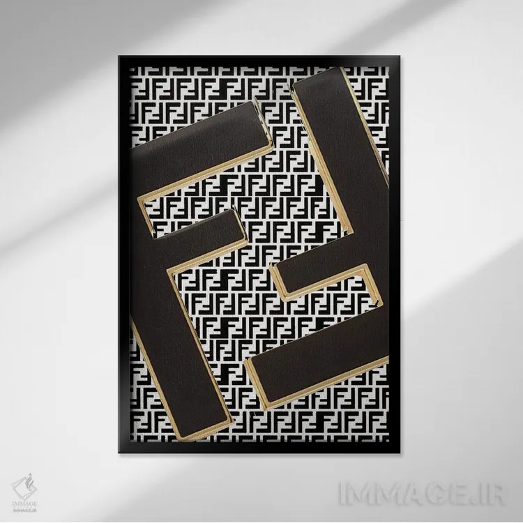 تابلو دکوراتیو طرح لوگوی فندی اثر جولی شریبر - نمای قابدار مشکی