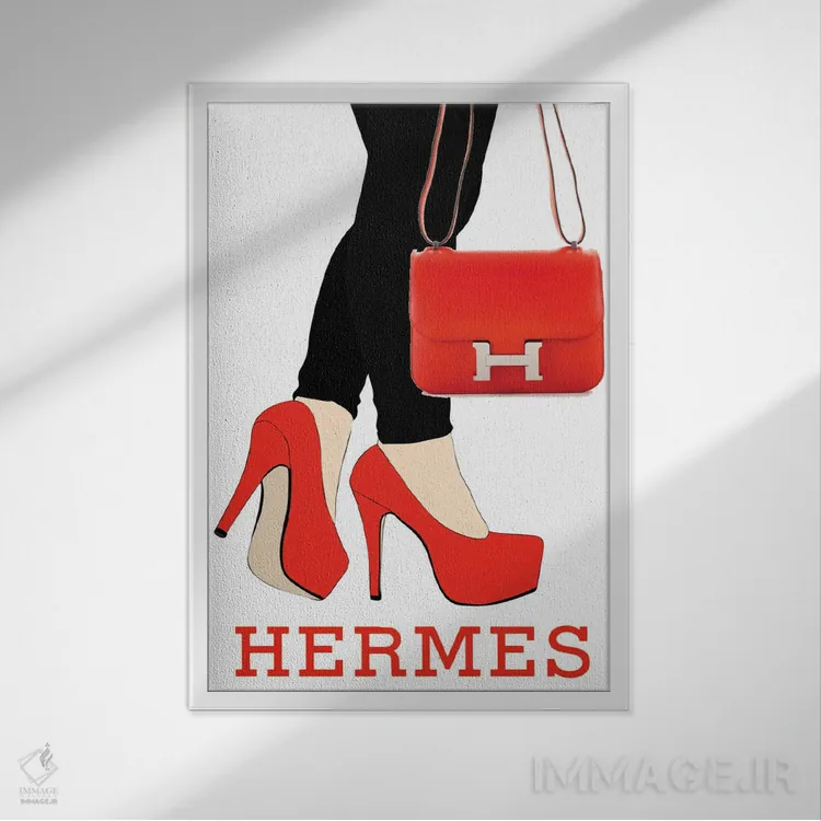 تابلو دکوراتیو کیف هرمس اثر جولی شریبر - نمای قابدار سفید