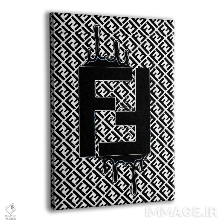 تابلو دکوراتیو لوگوی آبی فندی با قطره ها اثر جولی شریبر - نمای پرسپکتیو محصول