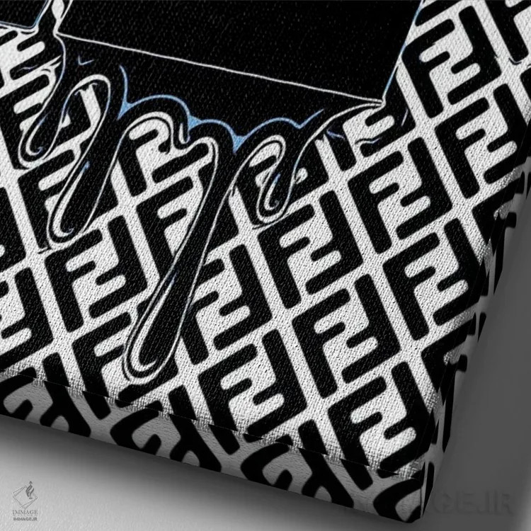 تابلو دکوراتیو لوگوی آبی فندی با قطره ها اثر جولی شریبر - نمای نزدیک بافت بوم