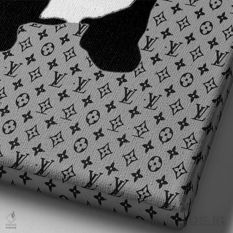 تابلو دکوراتیو پاندای مسلح با کیف خرید طرح گل قدیمی اثر جولی شریبر - نمای نزدیک بافت بوم