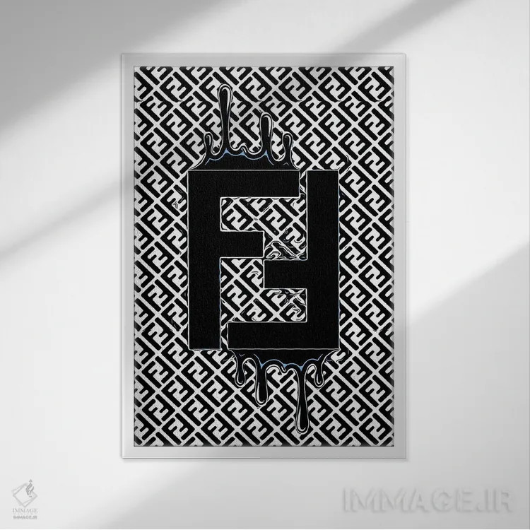 تابلو دکوراتیو لوگوی آبی فندی با قطره ها اثر جولی شریبر - نمای قابدار سفید