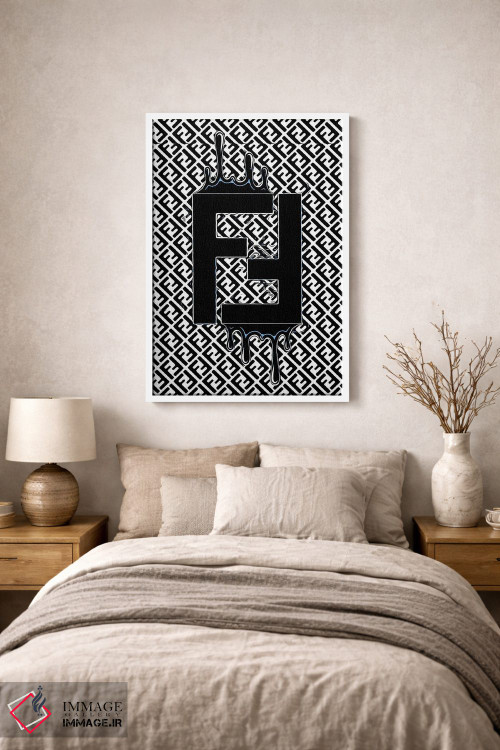 تابلو دکوراتیو لوگوی آبی فندی با قطره ها اثر جولی شریبر - D1W