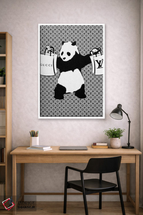 تابلو دکوراتیو پاندای مسلح با کیف خرید طرح گل قدیمی اثر جولی شریبر - D1W