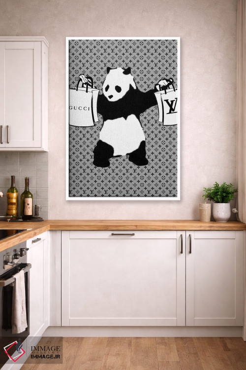تابلو دکوراتیو پاندای مسلح با کیف خرید طرح گل قدیمی اثر جولی شریبر - D3W